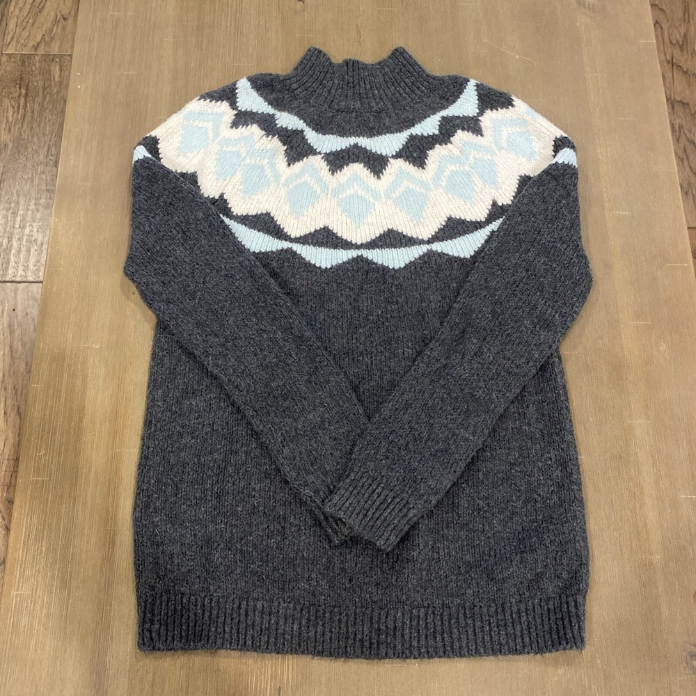 Fair Isle Nordic Women's Sweater Sz Medium Cotton‎ Acrylic Mock Neck Gray